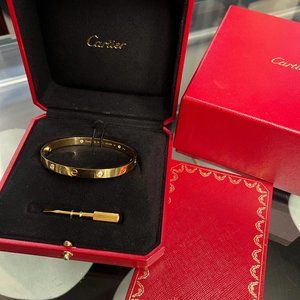 Cartier Love 4 Diamonds Bracelet Bangle 18K Yellow Gold Size 19